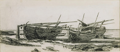 Boats on the Beach at Normandy 1868–69 Black Chalk on Paper Claude Monet